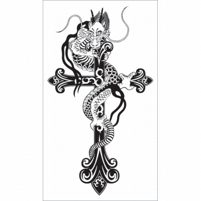 タトゥーシール 十字架ドラゴン(タトゥー・刺青シール)